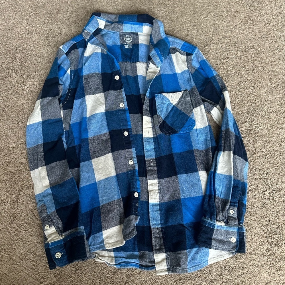 Boys blue button up flannel shirt yxl 14/16
